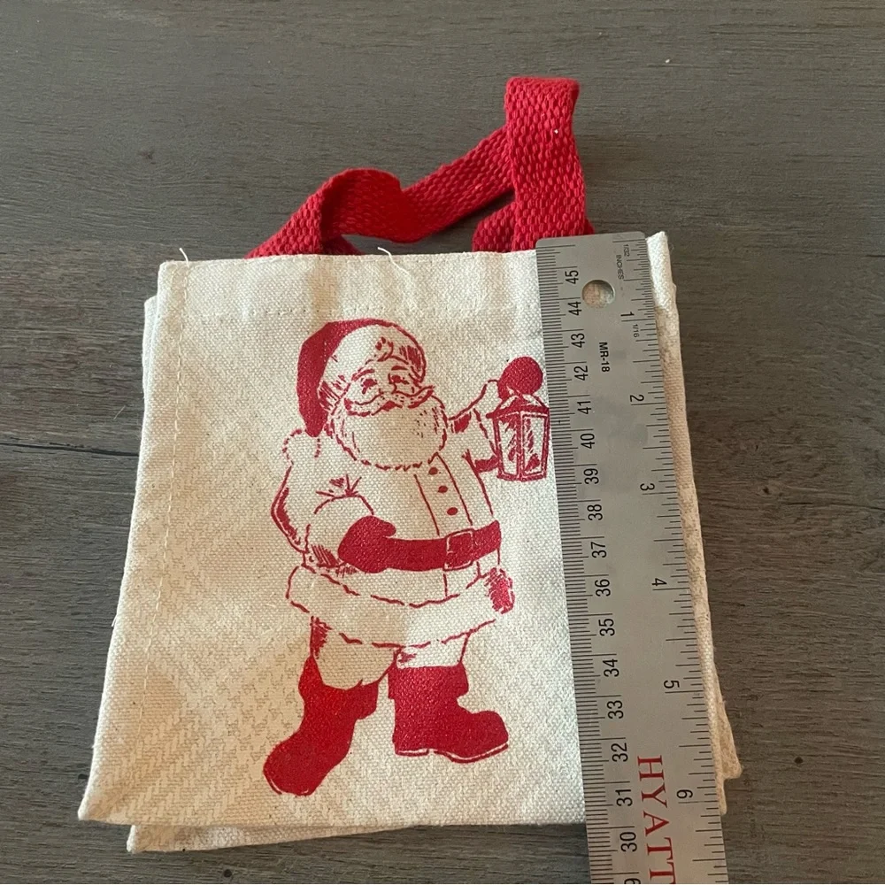 Mini Festive Santa Cloth Gift Bag with Red Handles